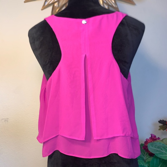 Guess Fuchsia Sheer Layered Open Back Tank - Picture 2 of 8